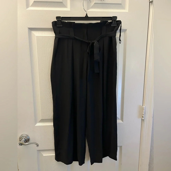 $385 L'AGENCE Blue 100% Silk Samira Wide Leg Paper Bag Cropped Pants - Picture 3 of 7